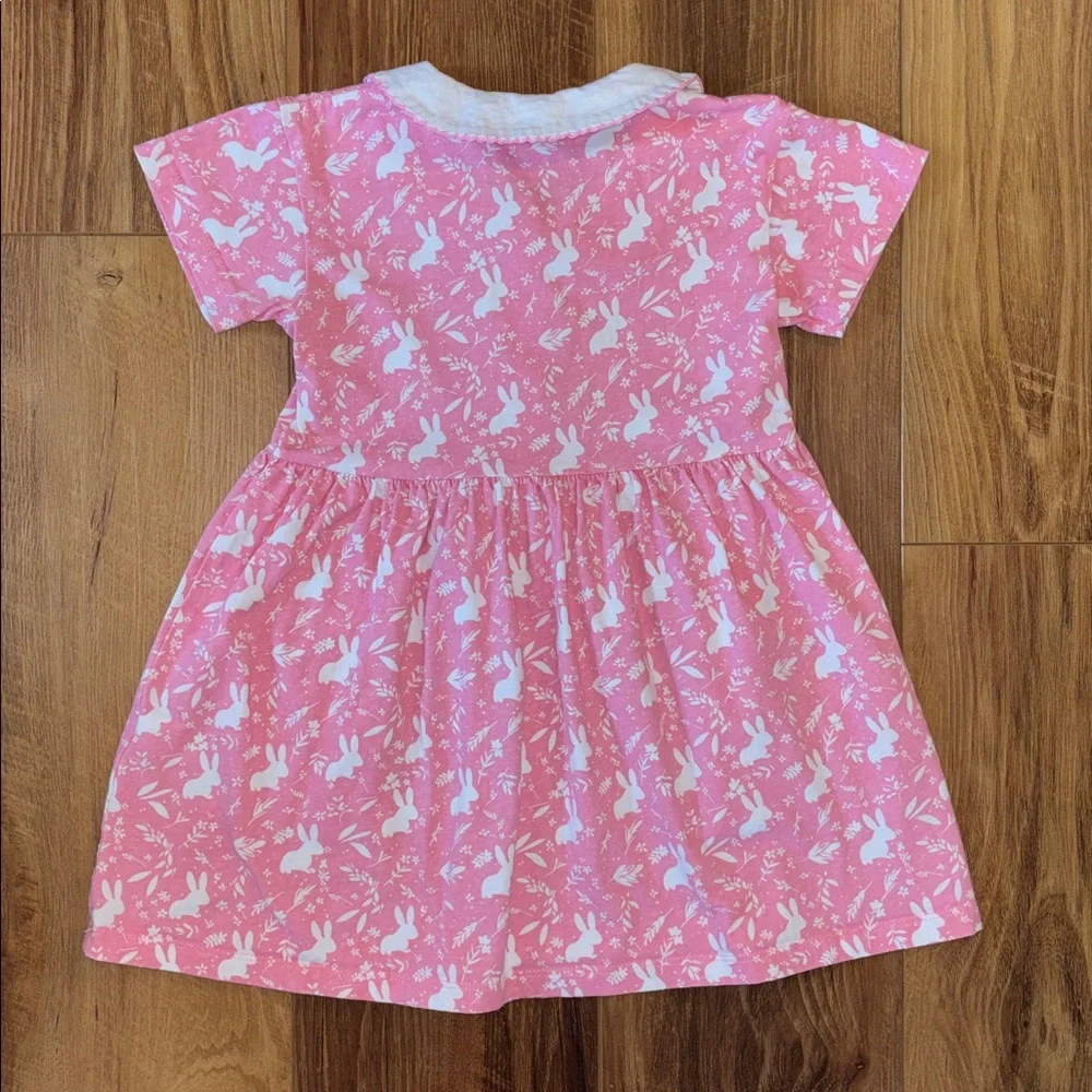 5/$25🌼 Toddler Girls’ Pink and White Bunny Dress with Peter Pan Collar size 4Y